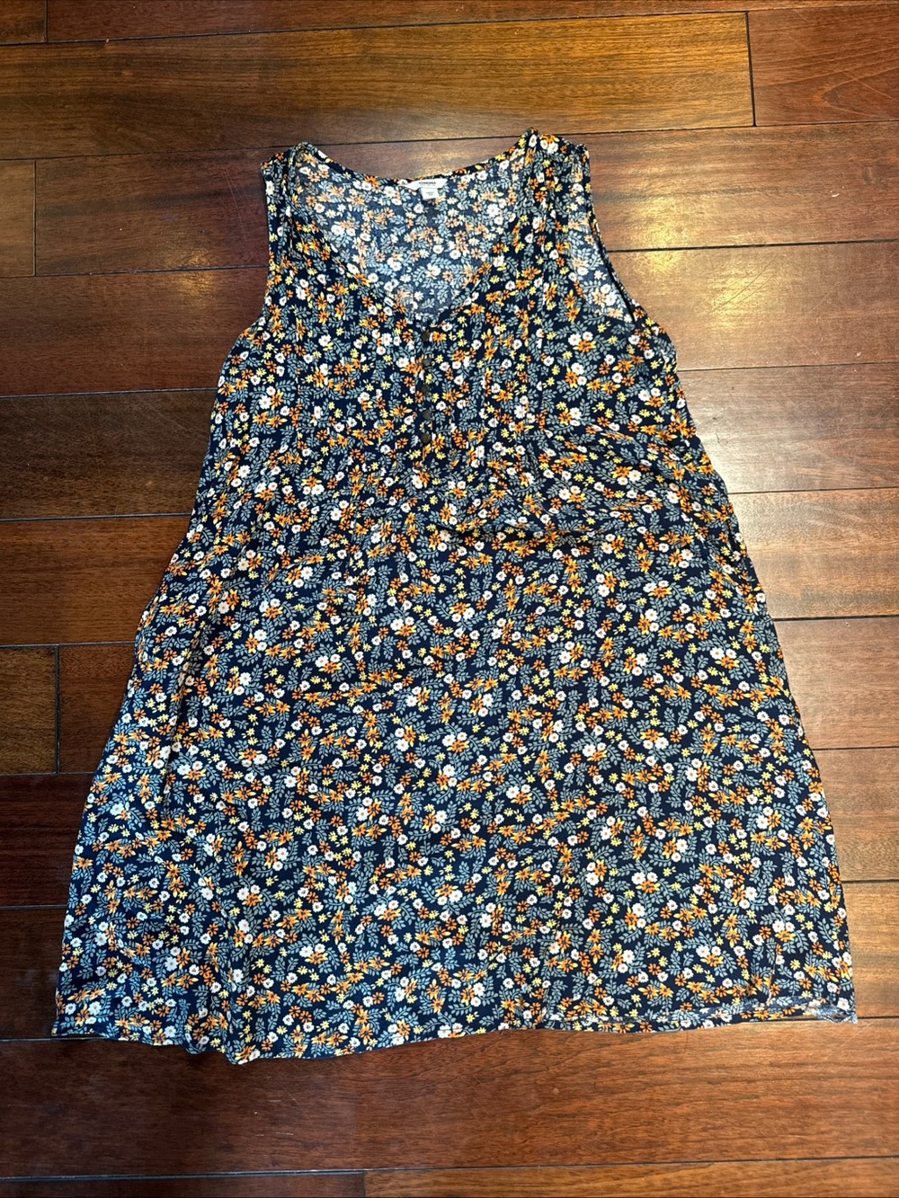 Sonoma Floral Sleeveless Sun Dress Size M Navy Multi‑Color Flowers With Pockets